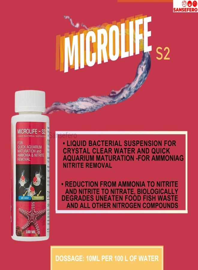 SANSEFERO بريمير بلانتس مايكرو لايف S2-100 مل بكتيريا نافعة لتكييف مياه أحواض السمك في المياه العذبة والمالحة (S2 100 مل) - Image 2